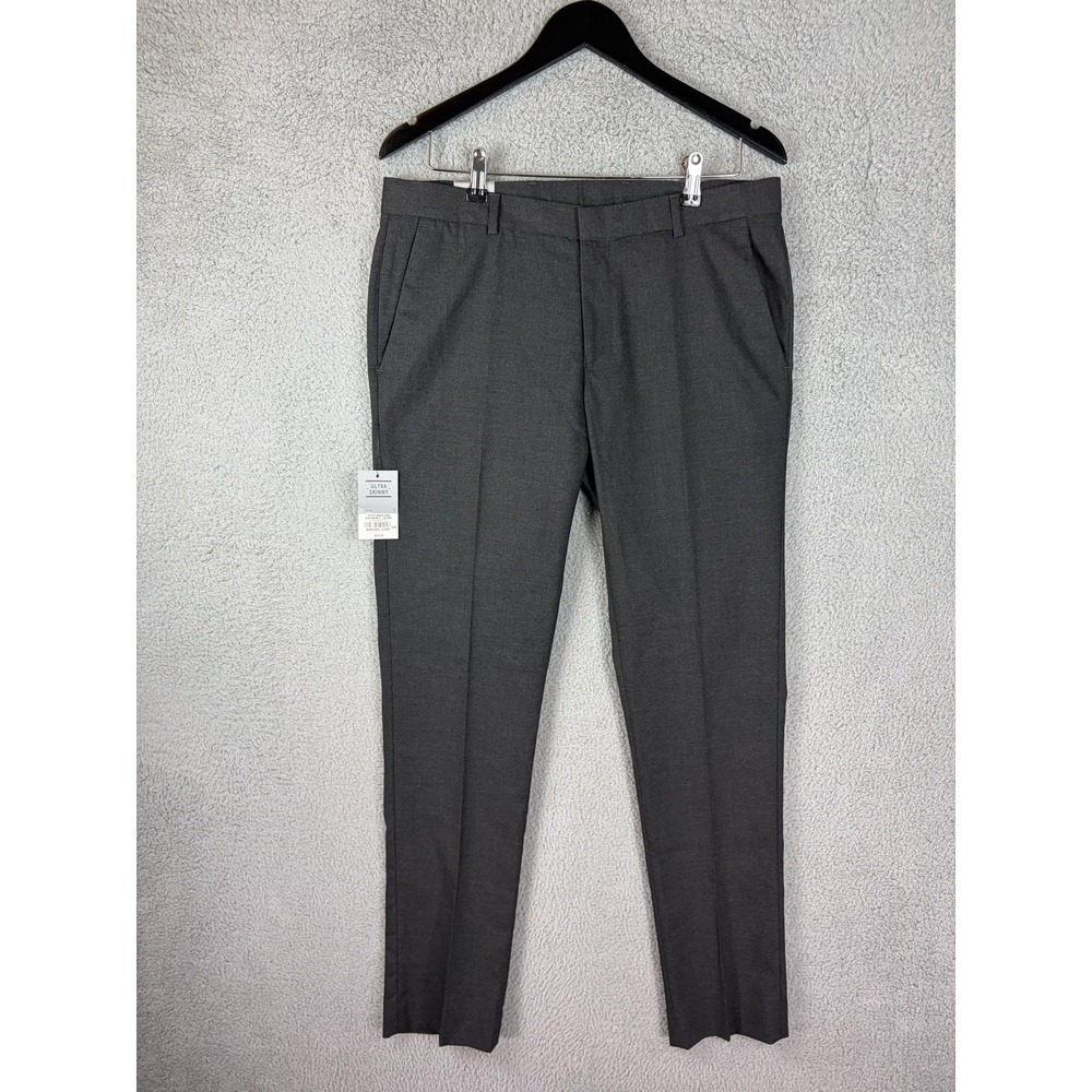 Topman Dress Pants Mens 34x30 Gray Ultra Skinny Stretch Business Formal Office - Picture 2 of 11